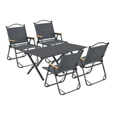 Abbildung von casa.pro Gartenmöbelset Botrugno 5 TLG. Campingset 4 Stühle und Tisch für Personen faltbares Picknickset Klappstühle mit Armlehnen Textilgewebe Gartentisch Grau