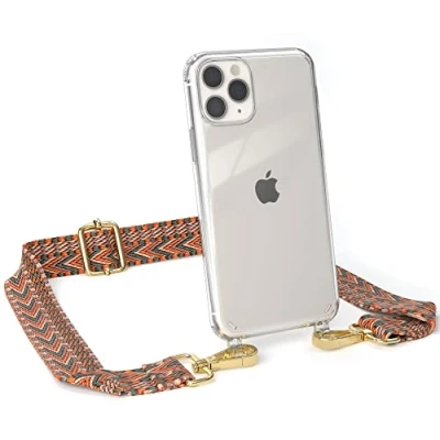 Abbildung von EAZY CASE Handykette Verstellbarer Trageriemen kompatibel mit iPhone 11 Pro, Handytaschenband, Handykordel Phone Case, Ersatzgurt für Ketten, Orange/Grün Haken Gold