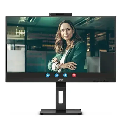 Abbildung von AOC Q27P3CW 27 Zoll QHD Monitor, 2 MP Webcam, höhenverstellbar, Lautsprecher (2560x1440, 75 Hz, HDMI, DisplayPort (in/Out), USB C (65W PD), RJ45, Hub) schwarz