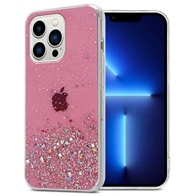 Abbildung von Cadorabo Hülle kompatibel mit Apple iPhone 13 PRO Rundumschutz TPU Silikon Case Mädchen Glitzer Strass Design Slim Kratzfest Weiche Gummi Bling Schutzhülle für in Rosa