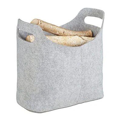 Abbildung von relaxdays Holztragetasche Kaminholztasche aus Filz, Grau