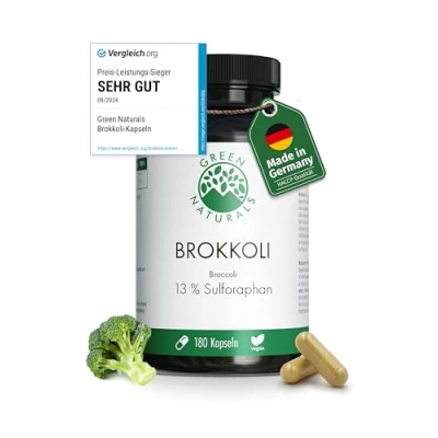Abbildung von Brokkoli Kapseln Hochdosiert: 170mg Sulforaphan &amp; 1300mg Extrakt je Tagesdosis 3 Monate Vorrat (180 Kapseln) Apothekenqualität Green Naturals®