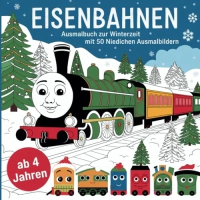 Abbildung von Eisenbahnen Ausmalbuch zur Winterzeit für kleine Entdecker ab 4 Jahren mit 50 niedlichen Ausmalbildern