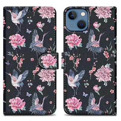 Abbildung von Cadorabo Hülle kompatibel mit Apple iPhone 14 Handyhülle ausim Muster Design Premium Kunst Leder Flip Klappbare Stoßfeste Magnetische [Standfunktion] Case für in Schwarz