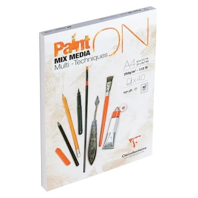 Abbildung von Clairefontaine 96537C Malblock / Zeichenblock PaintON feinkörnig DIN A4 21x29,7 cm, kopfseitig geleimt, 40 Blatt, 250g, 100% Zellulose, Korrekturen möglich, ideal für Mixmedia, Weiß, 1 Stück