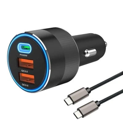 Abbildung von 66W 3 Port Zigarettenanzünder USB C Adapter Kfz Ladegerät PD30W+Dual QC 3.0 18W Autoladegerät für Schnellladung mit 1M Ladekabel 3A