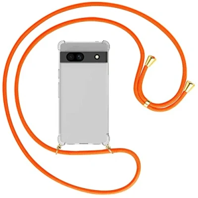 Abbildung von mtb more energy® Handykette kompatibel mit Google Pixel 7a Neon Orange/Gold Smartphone Hülle zum Umhängen Anti Shock Full TPU Case