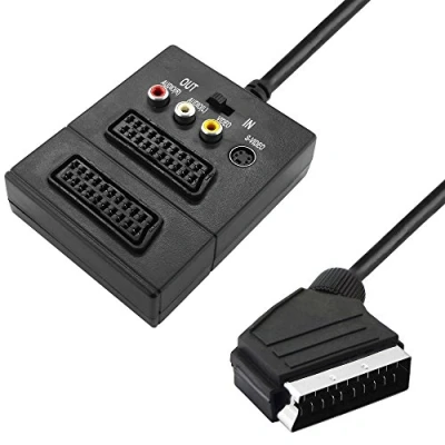Abbildung von BestPlug Audio Video Verteiler mit Schalter, 1 Scart Stecker auf 3 Cinch Buchse S VHS 2 Buchse, 20cm Kabel, Schwarz (verbesserte Ausführung v1.72)