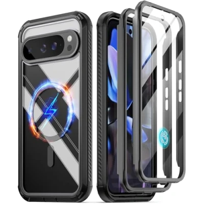 Abbildung von Poetic Guardian MagPro Hülle für Google Pixel 9 Pro XL 5G, [Kompatibel mit MagSafe &amp; Fingerabdruck ID], [2 Frontrahmen] Ganzkörper Stoßfeste Klare Abdeckung eingebautem Displayschutz,