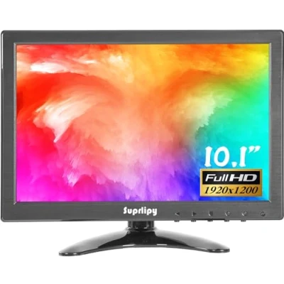 Abbildung von Suprlipy 10 Zoll FHD Small IPS Monitor LCD Display Bildschirm 1920x1200 60Hz 16:10 mit BNC VGA AV Eingang Eingebaute Lautsprecher für CCTV Sicherheitskamera DVR PC STB Spielkonsole