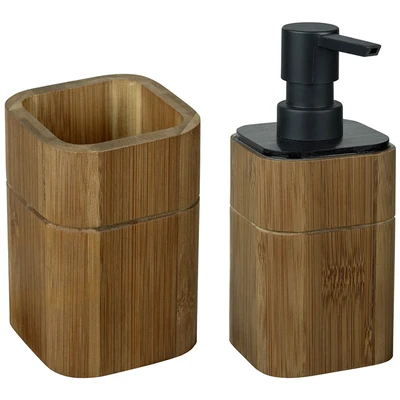 Abbildung von WENKO Badaccessoire Set &quot;Modell Serro&quot;, (2 tlg.), Seifenspender und Zahnbürstenhalter aus stabilem Bambus