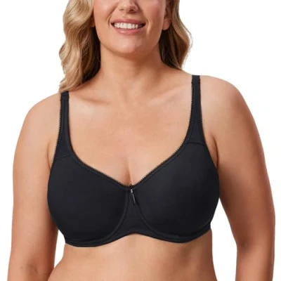 Abbildung von DELIMIRA Damen mit Bügel Nahtlose Vollschalen T Shirt BH Gepolstert Große Größen Schwarz 100D