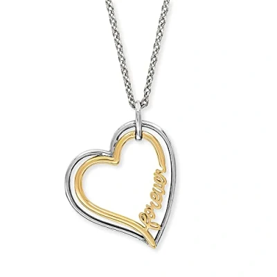 Abbildung von Engelsrufer Damen Halskette aus Sterling Silber und Herz Anhänger Bicolor mit Forever Schriftzug Karabinerverschluss in drei Längen verstellbar