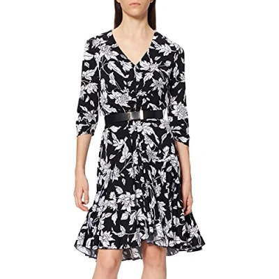 Abbildung von APART Fashion Damen Printed Dress with Belt Kleid, per Pack schwarz (schwarz Creme Creme), 40 (Herstellergröße: 40)