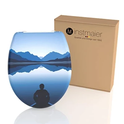 Abbildung von instmaier WC Sitz Toilettendeckel mit Motiv, Bergsee / Blau, Hochwertiger Duroplast Absenkautomatik