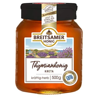 Abbildung von Breitsamer Thymianhonig aus Kreta flüssig 500g Goldbraune Spezialität von kräftig herbem und intensiv würzigem Aroma (1 x 500g)