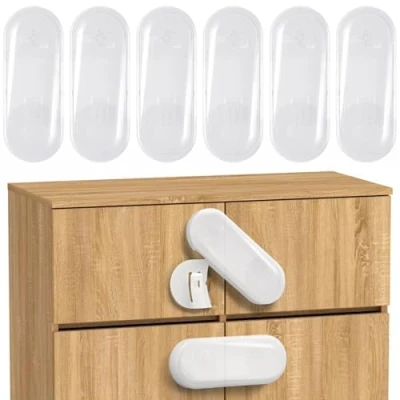 Abbildung von ECHOCUBE Kindersicherheits Schrankschlösser, 6 Packs Baby Proof Schrankschlösser mit Klebeband, Sicherheitsschlösser für Schränke, Schubladen (weiß)