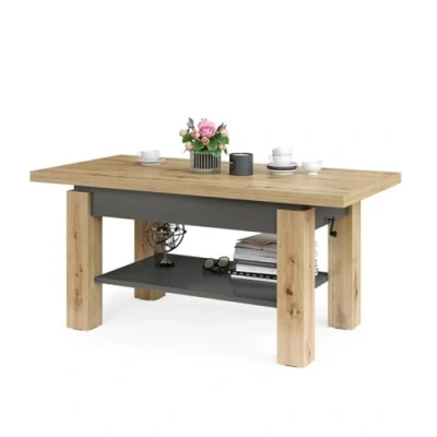 Abbildung von Schöner All4All Couchtisch Bresso 130x65 Wohnzimmertisch Klapptisch höhenverstellbar mit Ablagefach Sofatisch Stauraum Artisan Anthrazit 05 (Artisan Eiche + Anthrazit)