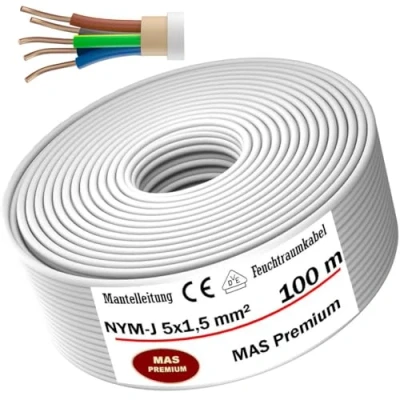 Abbildung von MAS Premium Feuchtraumkabel Stromkabel 5 200m Mantelleitung NYM J 3x1, 2,5 4 6 10 oder 5x1,5 16 Elektrokabel für feste Verlegung (NYM mm², 100m)