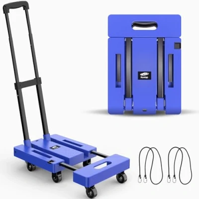 Abbildung von Ronlap Transportkarre Klappbar inkl. 2 Expanderseilen, Faltbar Transportwagen Tragkraft 225KG Gepäckwagen Lagerwagen mit 6 Räder, Transporthilfer Blau