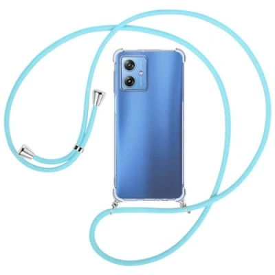 Abbildung von mtb more energy® Handykette kompatibel mit Motorola Moto G54 5G Himmelblau Smartphone Hülle zum Umhängen Anti Shock Full TPU Case