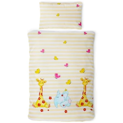 Abbildung von Gräfenstayn Kinderbettwäsche Set mit Tiermotiv und integriertem Reißverschluss aus 100% Baumwolle, 2 teilig, Deckenbezug 135x100cm Kissenbezug 60x40cm (Giraffe/Elefant)