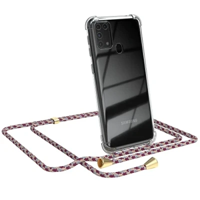 Abbildung von EAZY CASE Handykette kompatibel mit Samsung Galaxy M31 Handyhülle Umhängeband, Handykordel Schutzhülle, Silikonhülle, Hülle Band, Stylische Kette Hülle, Bordeaux Camouflage