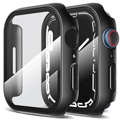 Abbildung von LK [2 Stück Schutzhülle ] Kompatibel mit Apple Watch Series 9/8/7, 45 mm Displayschutzfolie, [9H Härte] [ HD Klar Voller Schutz,Kratzfestes Hard PC Protector Cover für iWatch 9/7/8 Schwarz