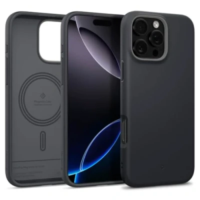 Abbildung von Caseology Nano Pop Mag für iPhone 16 Pro Max Hülle [Weiches und staubfreies Material] Magnetischer Fallschutz in Militärqualität mit seitlichem Griffmuster, Schutzhülle Black Sesame