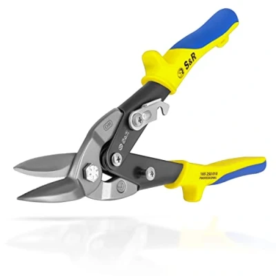Abbildung von S&amp;R Blechschere Aviation Serie Linksschnitt 250 mm, hochfester Cr Mo Stahl, Blech Schere ideal als Trockenbau Werkzeug, für Karosserieherstellung, Blechbearbeitung, Durchlaufblechschere Hebelwirkung