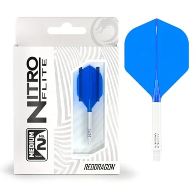 Abbildung von RED DRAGON Darts Nitro Flite Integriert Flüge &amp; Schäfte System No.2 Form und Design Weiß Blau Farbe, Medium Länge