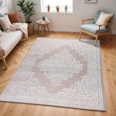 Abbildung von Surya Temara Vintage Teppich Wohnzimmer, Esszimmer, Flur, Rugs Living Room Boho Orientalisch Style, Kurzflor Carpet Beige 120x170cm