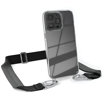 Abbildung von EAZY CASE Hülle mit Band kompatibel iPhone 13 Pro Handyhülle Umhängeband für Silikonhülle Transparent Schutzhülle Handykette zum Umhängen Handykordel Smartphone in Schwarz