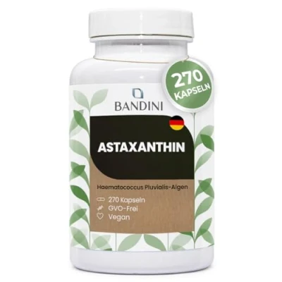 Abbildung von Bandini® Pure Astaxanthin 8 mg pro Kapsel, 270 Kapseln, 9 Monate Vorrat (1 Kapsel Tag), Alge Haematococcus Pluvialis Natürliches Astaxanthin, frei von Magnesiumstearat, GMO