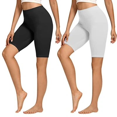 Abbildung von Libella 2er Pack Radlerhose Damen Kurze Leggings Baumwolle High Waist Shorts Blickdicht Sommer Sportshorts Weiß Schwarz 4165 S