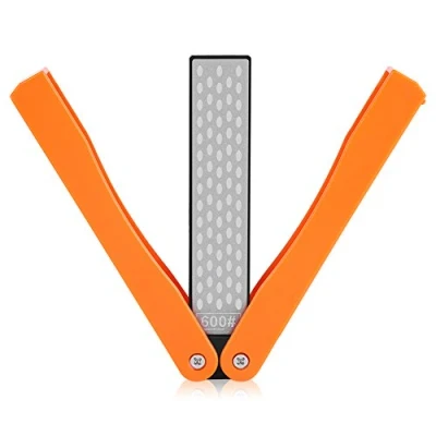 Abbildung von Zerodis 400/600 Grit Messerschärfer, faltend doppelseitig Diamant Schärfstein Werkzeug für Outdoor Camping Garten Küche(Gelb)