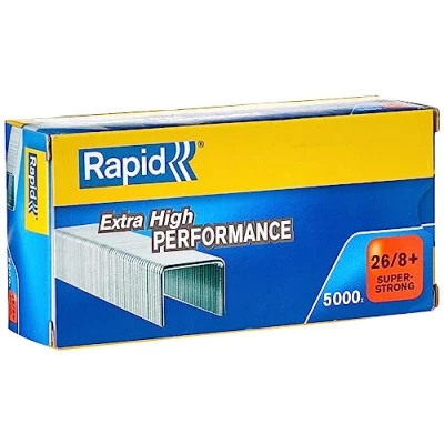 Abbildung von Rapid Heftklammern Super Starke N 26, Länge 8,5 mm, 5000 Heftklammern, Heftklammer bis 60 Blatt, verzinkter Stahldraht, 24862200