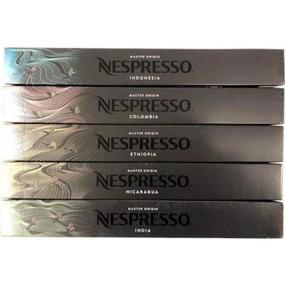 Abbildung von Nespresso OriginalLine Master Origin Variety Pack: Kolumbien, Äthiopien, Indien, Indonesien, Nicaragua, 50 Kapseln nicht kompatibel mit Vertuolin