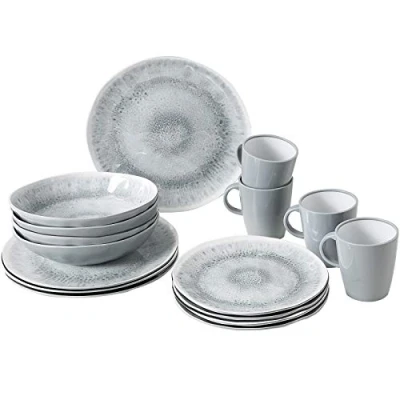 Abbildung von BRUNNER Melamin Ess Geschirr Set Lunch Box 16 Teilig Camping Reise Teller Becher Stonetouch Pearl