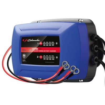 Abbildung von Schumacher SC348, 12V 15A Zweifach Batterieladegerät, Ladeerhaltung, Intelligente Wartung, Sequentielles Laden für Standard /AGM /Gel Batterien von Booten/Transportern/Campingfahrzeugen