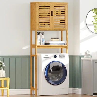 Abbildung von VIAGDO Toilettenregal Bambus, Badregal mit Schrank, Waschmaschinenschrank, WC Überbauschrank, Waschmaschine Überbau Badezimmer Regal, Toilettenschrank, 64 x 26 168 cm