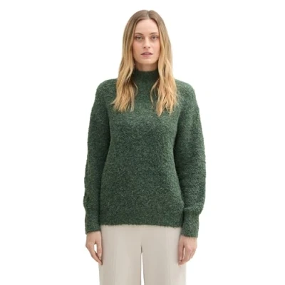 Abbildung von TOM TAILOR Damen Bouclé Strickpullover mit Stehkragen, 24775 Pale Bark Green Melange, XXS