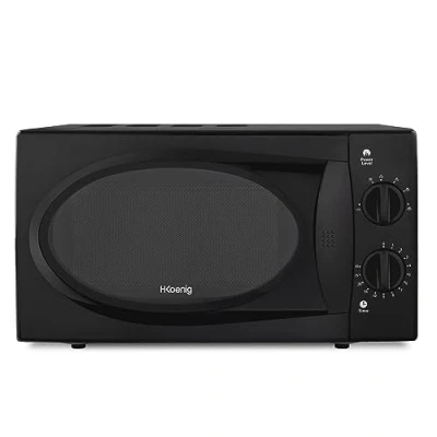 Abbildung von H.Koenig Kompakt Mikrowelle 20L VIO6B Schwarz, Leistungsstark 700W, Drehteller 24,5cm, Multifunktion 5 Heizstufen und Auftaufunktion, Timer bis 30min