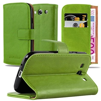 Abbildung von Cadorabo Hülle kompatibel mit Samsung Galaxy S3 / NEO aus Premium Kunst Leder Flip Klappbare Stoßfeste Magnetische [Standfunktion] [Kartenfächern] Cover für Tasche in Grün
