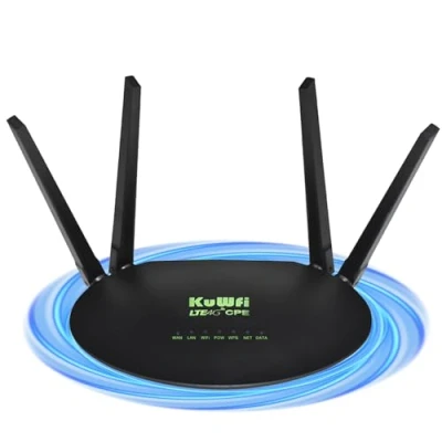 Abbildung von KuWFi 4G LTE Router, WLAN Mobiler Router SIM Karte, Outdoor, 150 Mbit/s Download, Modem mit Karte Slot, 300Mbps Wireless Connect bis zu 32 Geräte
