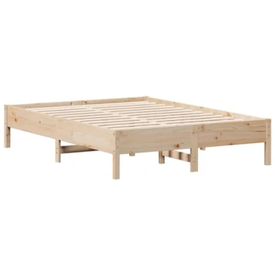Abbildung von vidaXL Massivholzbett, Holzbett Bett für Schlafzimmer, Bettgestell Bettrahmen mit Lattenrost, Doppelbett Schlafzimmerbett, 135x190cm Kiefer