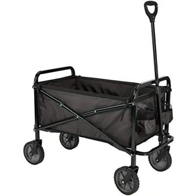 Abbildung von Amazon Basics Zusammenklappbarer Bollerwagen für den Garten, faltbar, mit Abdeckung, Außenbereich, Schwarz