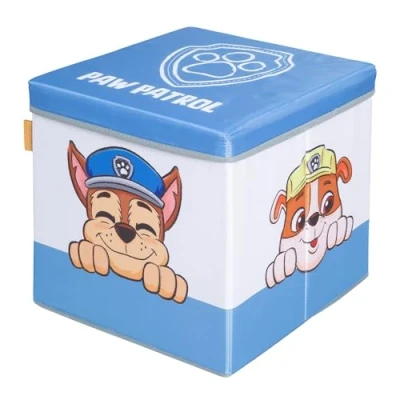 Abbildung von roba® Aufbewahrungsbox Paw Patrol zum Sitzen Sitzhocker faltbar Motive der Serien Hunde, 4 seitig bedruckt Nutzbar als Sitzbox für Kinder Blau / Weiß