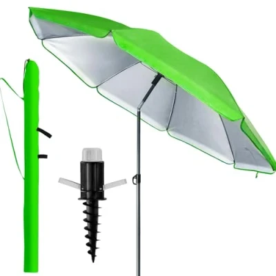 Abbildung von 4smile Sunnyjoy Sonnenschirm Strand 3 IN 1 Set Strandschirm windfest stabil, UPF 50+ Robuster mit Bodenhülse &amp; Schutzhülle, Ø 180 cm, Fb. Grün