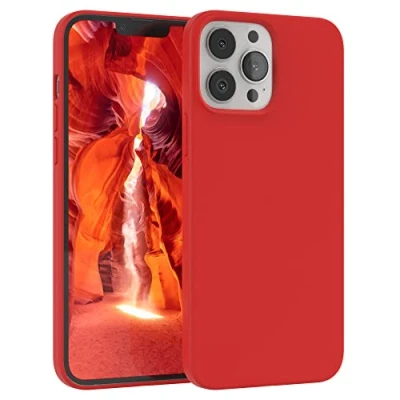 Abbildung von EAZY CASE Premium Silikon Handyhülle kompatibel mit iPhone 13 Pro Max, Slimcover Kameraschutz und Innenfutter, Silikonhülle, Schutzhülle, Bumper, Handy Case, Hülle, Softcase, Rot